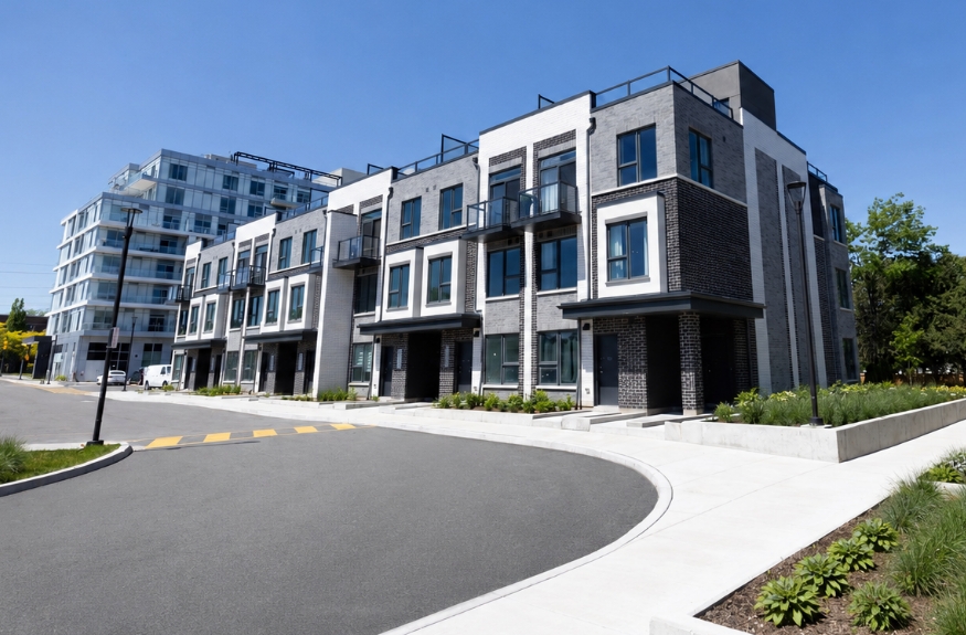 Exterior of the built Northshore townhomes in Burlington